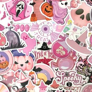 50 Pc Pink Halloween Sticker Pack | Cute Spooky Aesthetic Vinyl Stickers